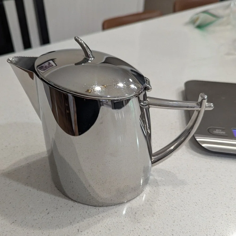 Chef & Sommelier Teapot Silver Stainless Steel Mirror Polished Hinged Lid 6in